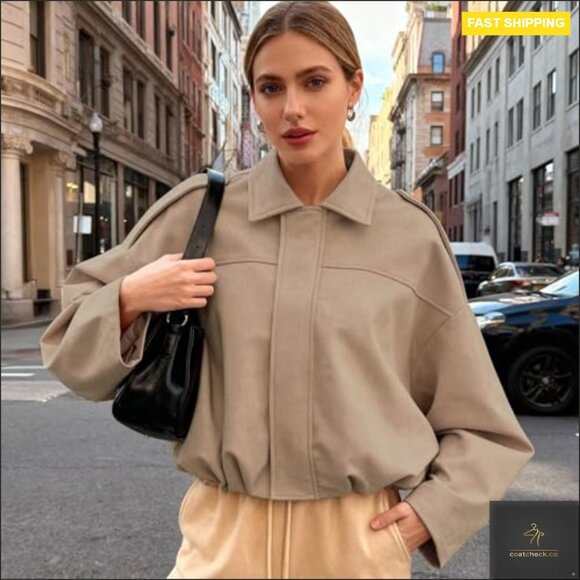 Oversized Faux Suede Bomber Jacket Batwing Sleeves Zip Up Streetwear - Picture 3 of 5